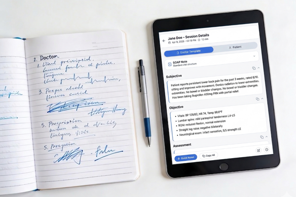 Dictum interface showing an AI-generated SOAP note draft